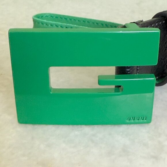 Gucci 709974 Unisex Black Leather Belt with Ceramic Green G Buckle, 100 or 105 - Picture 7 of 15
